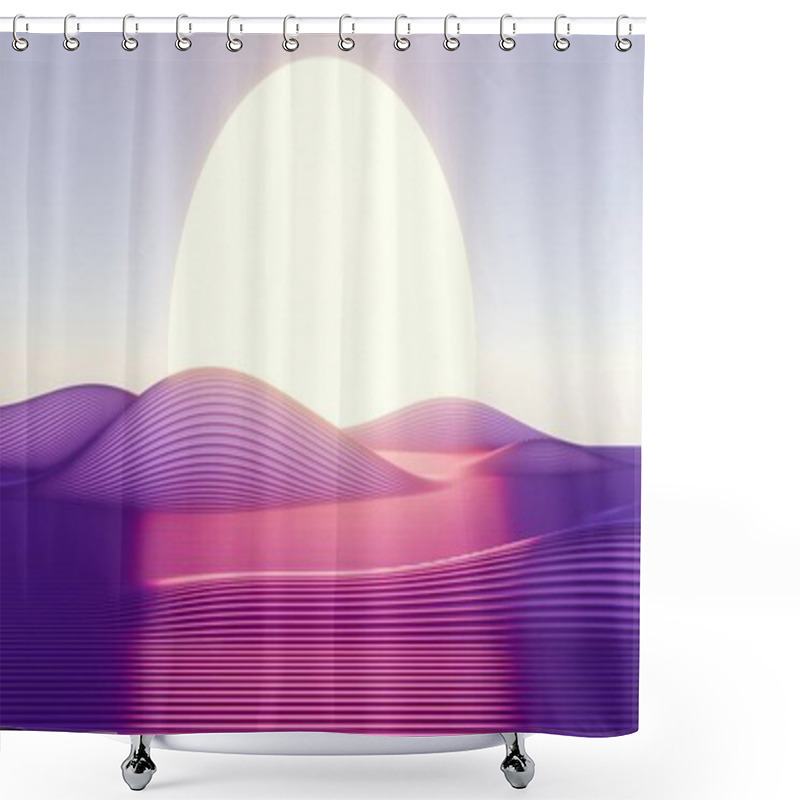 Personality  Surreal Abstract Landscape With Bright Sun And Flowing Purple Waves Shower Curtains