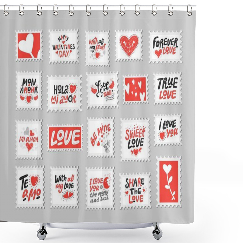 Personality  Love Post Stamps Set. Love Quotes, Sayings Shower Curtains