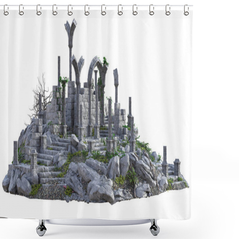 Personality  3D Rendered Ancient Castle Ruins On White Background - 3D Illustration Shower Curtains