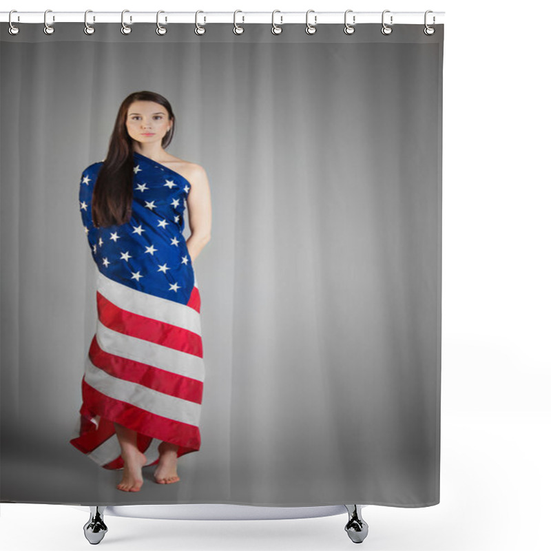 Personality  Woman In The American Flag Shower Curtains