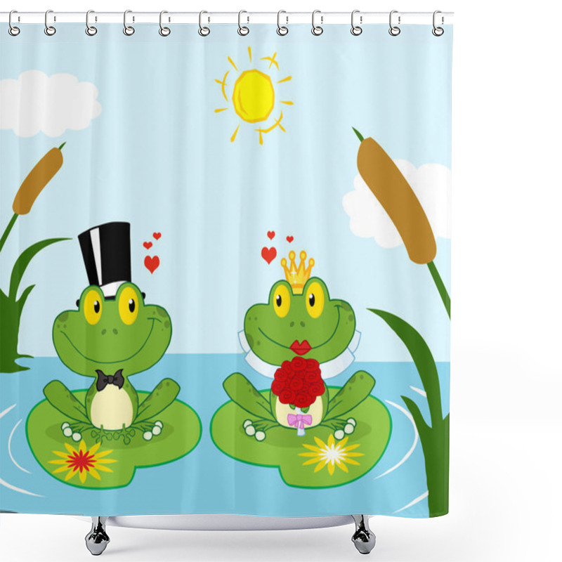 Personality  Frog Bride And Groom On A Pond Shower Curtains