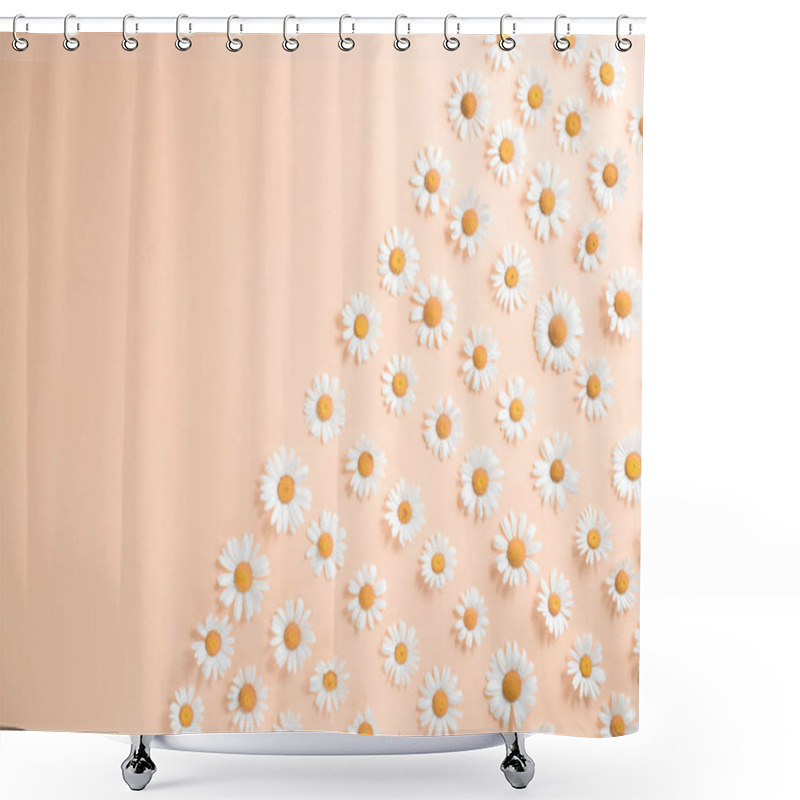 Personality  Flowers Composition. Flower Pattern Of White Chamomile Daisy Flowers On Pink Background.Summer Concept. Flat Lay, Top View, Copy Space Shower Curtains