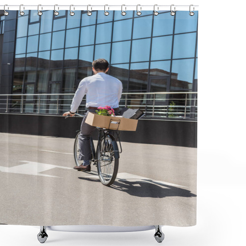 Personality  Rear View Of Manager Riding On Bicycle With Box On Trunk Shower Curtains