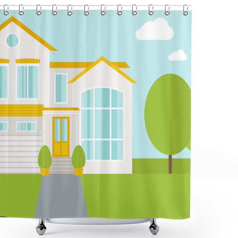 Personality  Big House With Trees Shower Curtains