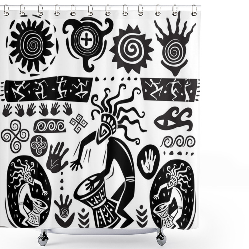 Personality  Set Of Elements In The Style Of Primitive Art Shower Curtains