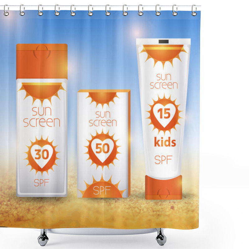 Personality  Sun Cream Containers. Vector Illustration Shower Curtains