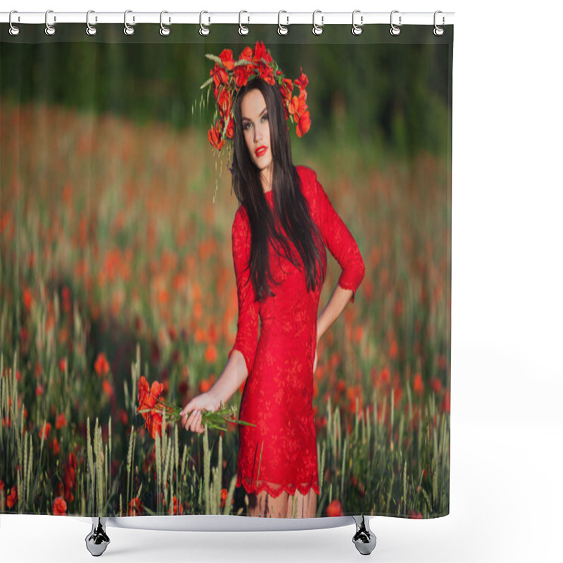 Personality  Girl In Poppy Field Shower Curtains