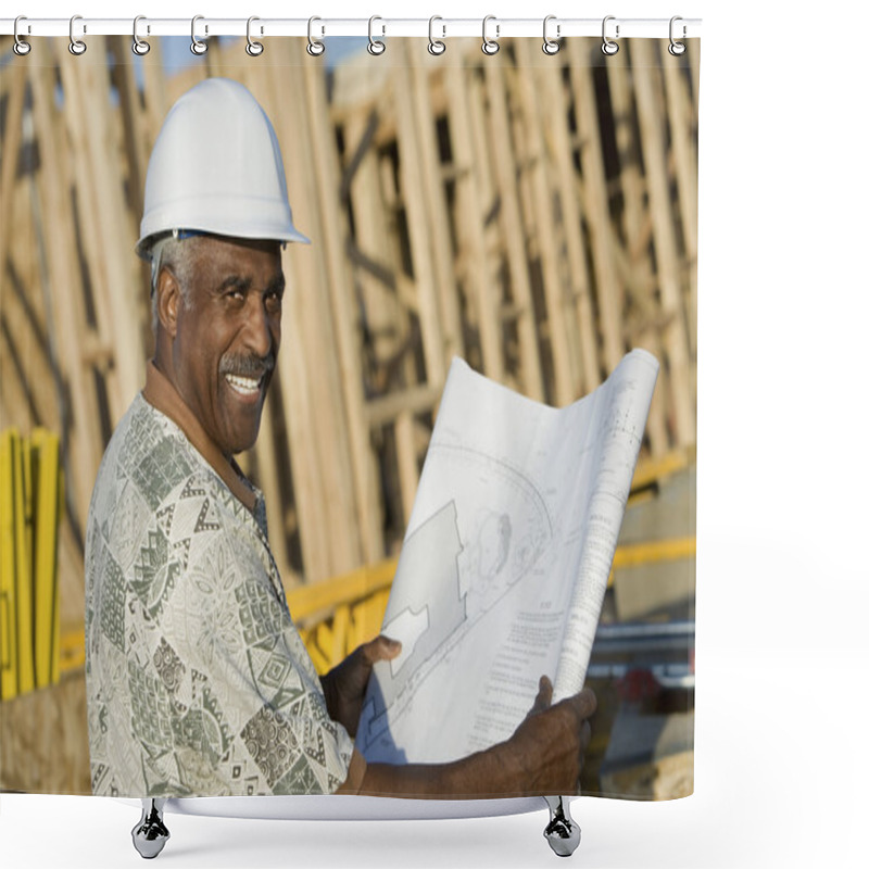 Personality  Man Holding Blueprint Shower Curtains