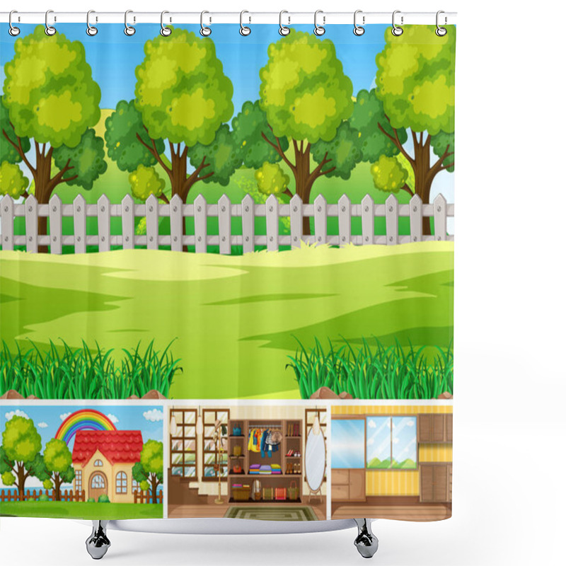 Personality  Different Scene Background With Green Grass Illustration Shower Curtains