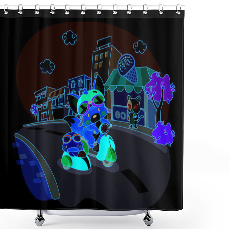 Personality  Cartoon Animals Riding Motorcycle Shower Curtains