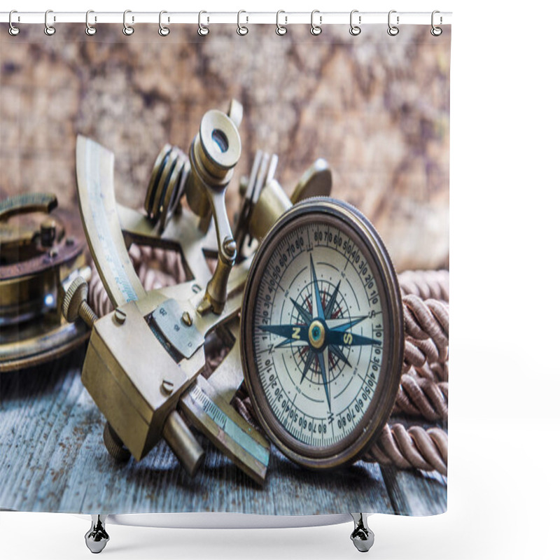 Personality  Compass,sextant And Spyglass On The Timber Shower Curtains