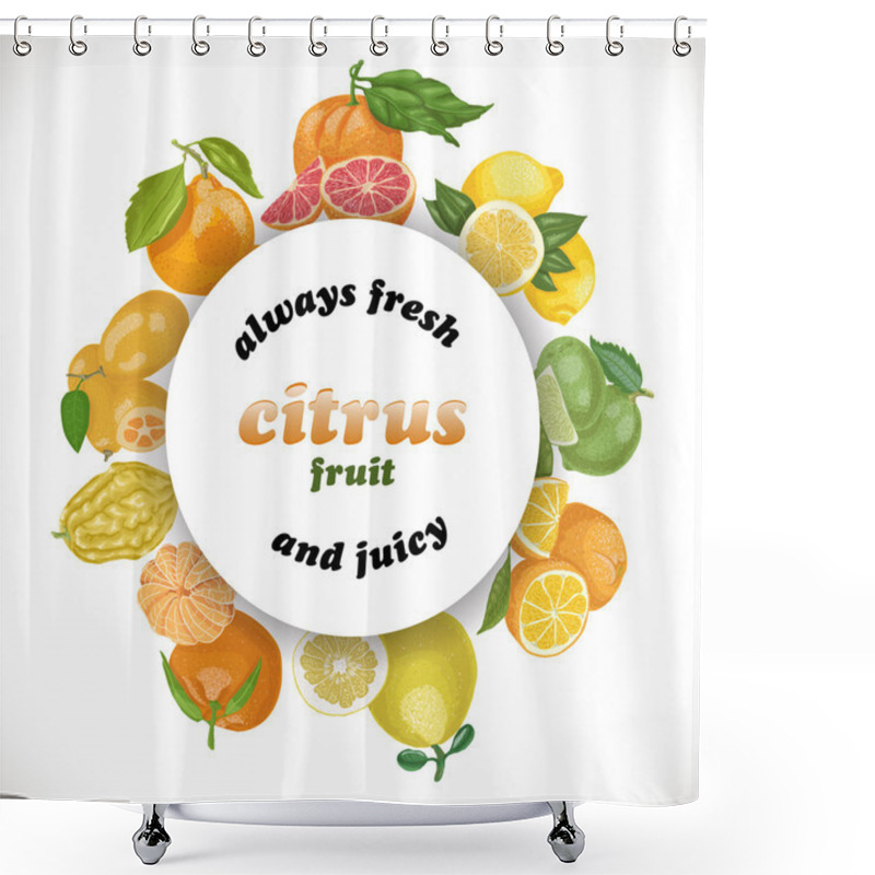 Personality  Vector Background With Citrus Fruits In A Circle And The Words Shower Curtains