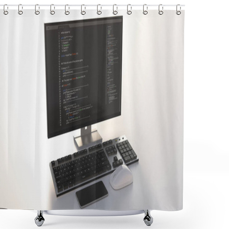 Personality  Programming Code, Software, Developing Coding Technologies Concept. Text On A Computer Desktop Screen Isolated On White Background. 3d Illustration Shower Curtains