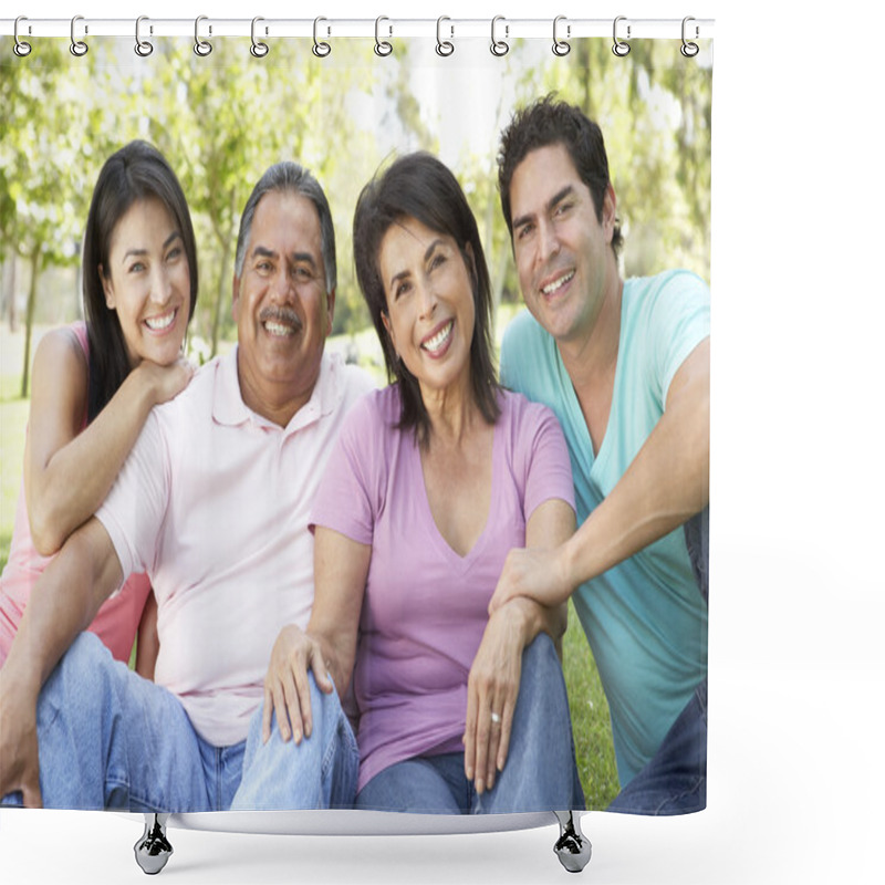 Personality  Grandparents With Adult Children In Park Shower Curtains