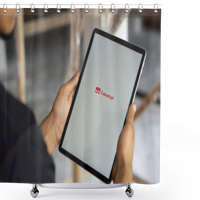Personality  Dhaka, Bangladesh- 11 Nov 2024: CakePHP Logo Is Displayed On IPad. CakePHP Is An Open-source Web Framework. Shower Curtains