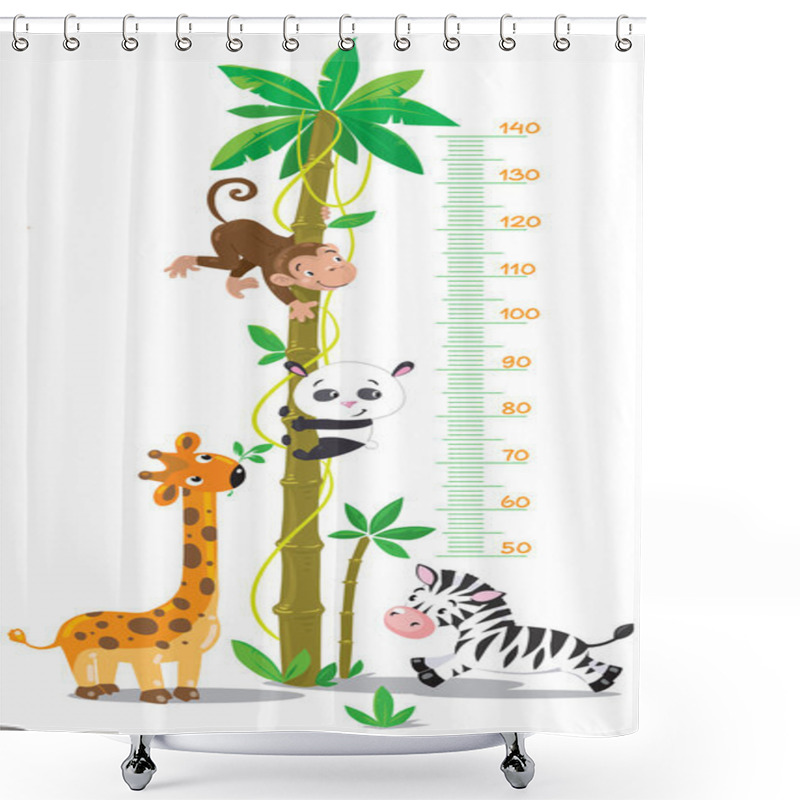 Personality  Meter Wall With Palm Tree And Funny Animals Shower Curtains