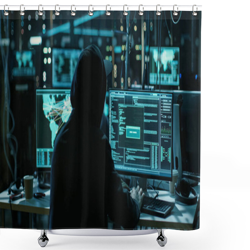 Personality  Teenage Hacker Working With His Computer Infecting Servers And I Shower Curtains