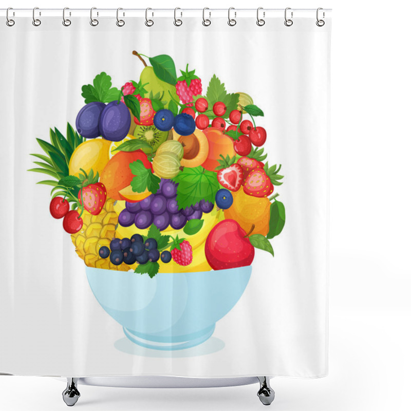 Personality  Bowl Of Cartoon Fresh  Fruit And Berries. Shower Curtains