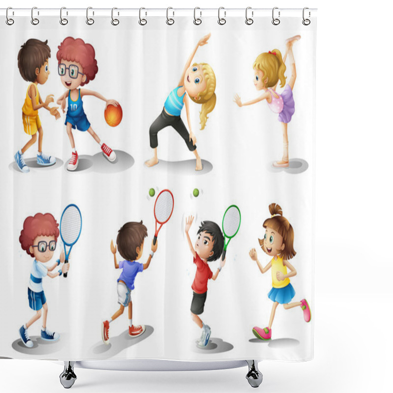 Personality  Kids Exercising And Playing Different Sports Shower Curtains