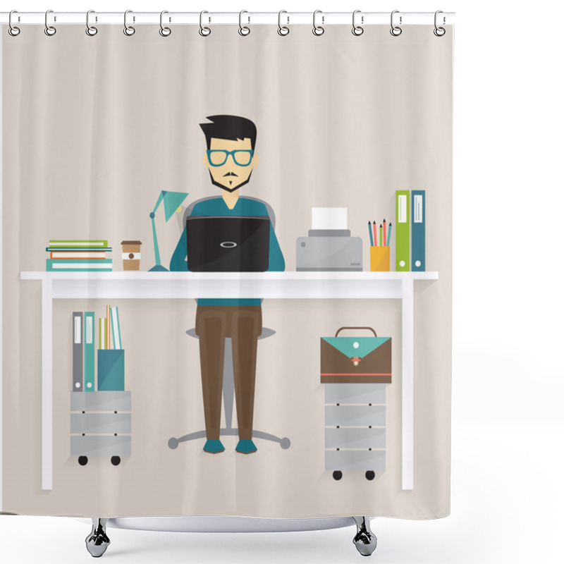 Personality  Man Working On Computer Shower Curtains