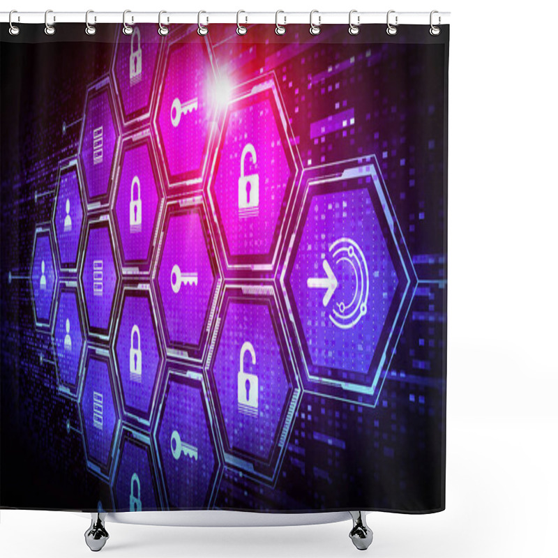 Personality  Identity And Access Management Technologies Concept - IAM And IdAM As Represented By Digital Access Icons On Abstract Tech Background - Conceptual Illustration Shower Curtains