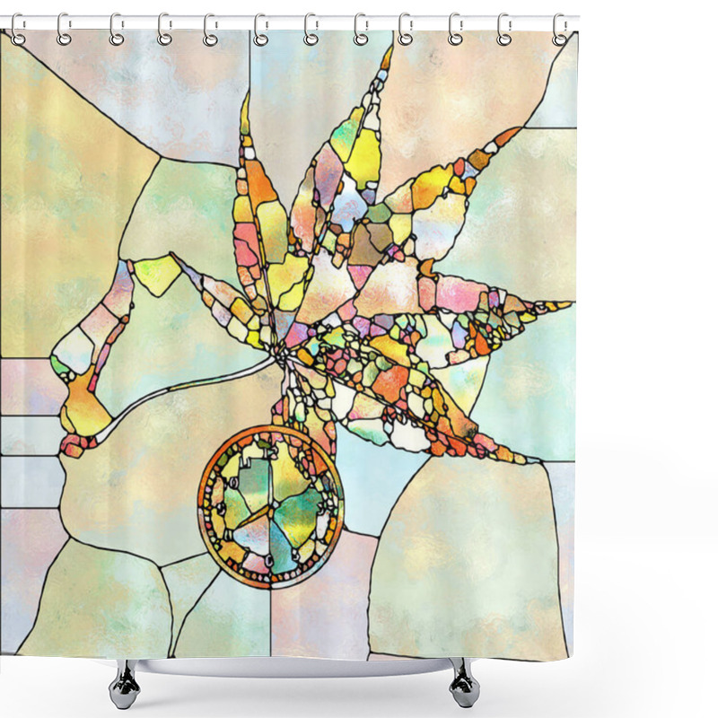 Personality  Eye, Leaf And Time Symbols Executed In Stained Glass Style On The Subject Of Natural Mysticism Shower Curtains