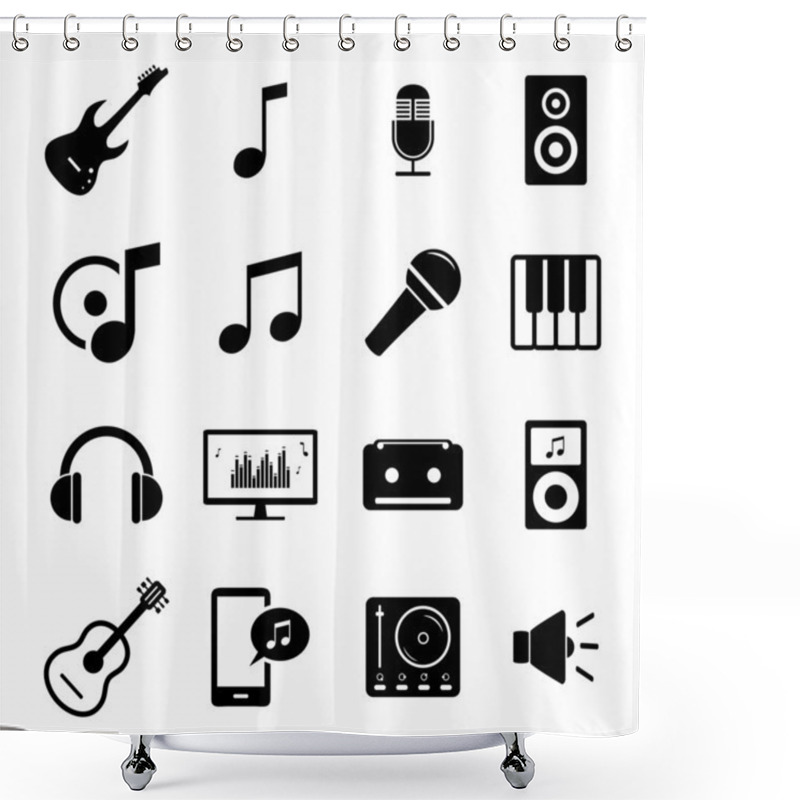 Personality  Collection Of Flat Media Icons - Audio, Musical Instruments And Sound Related Symbols Shower Curtains