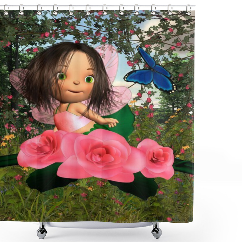 Personality  Baby Rose Fairy With Garden Background Shower Curtains