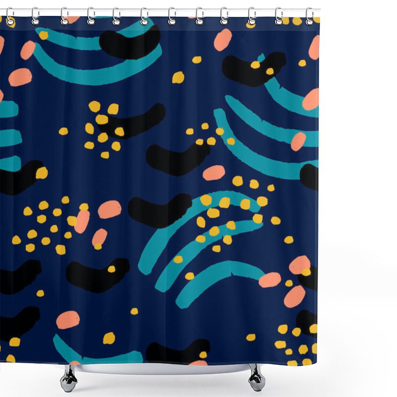 Personality  Abstract Seamless Pattern With Different Elements. Chaotic Vector Texture With Ink Shapes. Shower Curtains