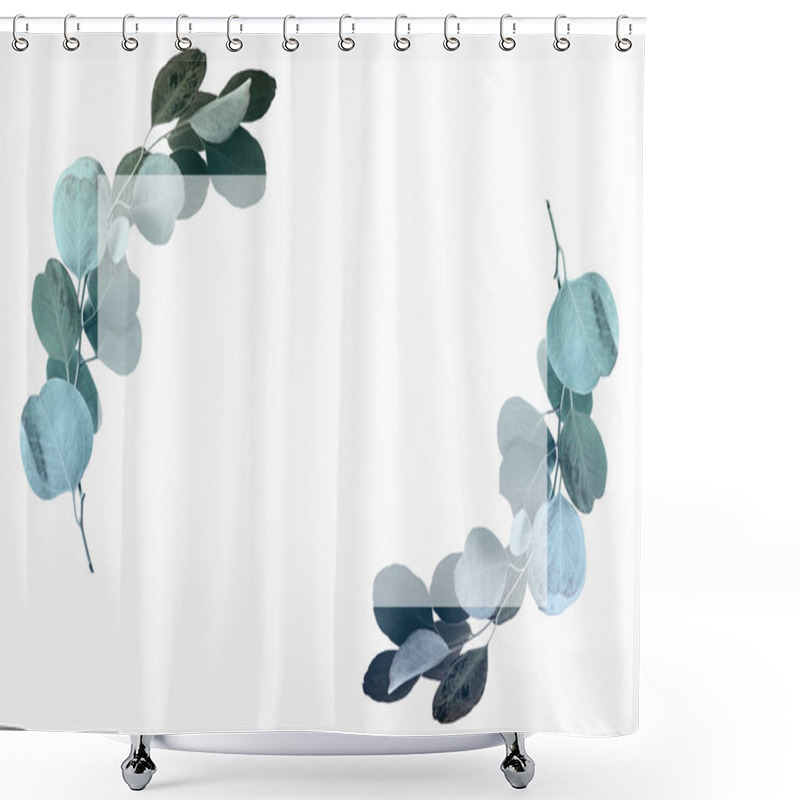 Personality  Floral Design With Green Eucalyptus Leaves And Frame Shower Curtains