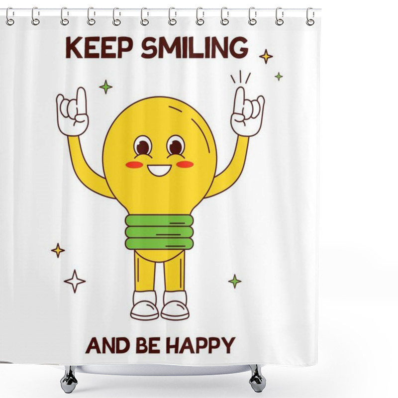 Personality  Funny Light Bulb. Poster Or Banner For Website In Retro Style. Social Network Sticker, Motivational Quote. Positivity And Optimism. Hippie And Hallucinogenic. Cartoon Flat Vector Illustration Shower Curtains