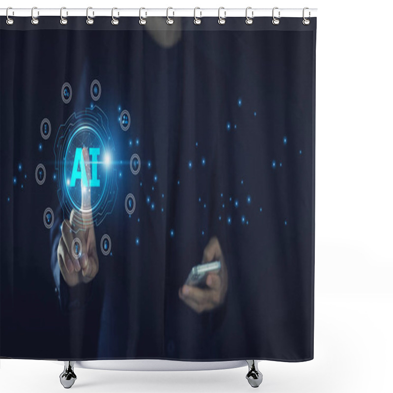 Personality  AI Artificial Intelligence Technology.AI Assistant Support. AI Optimization. Businessman Innovation Machine Learning Science Network. Shower Curtains