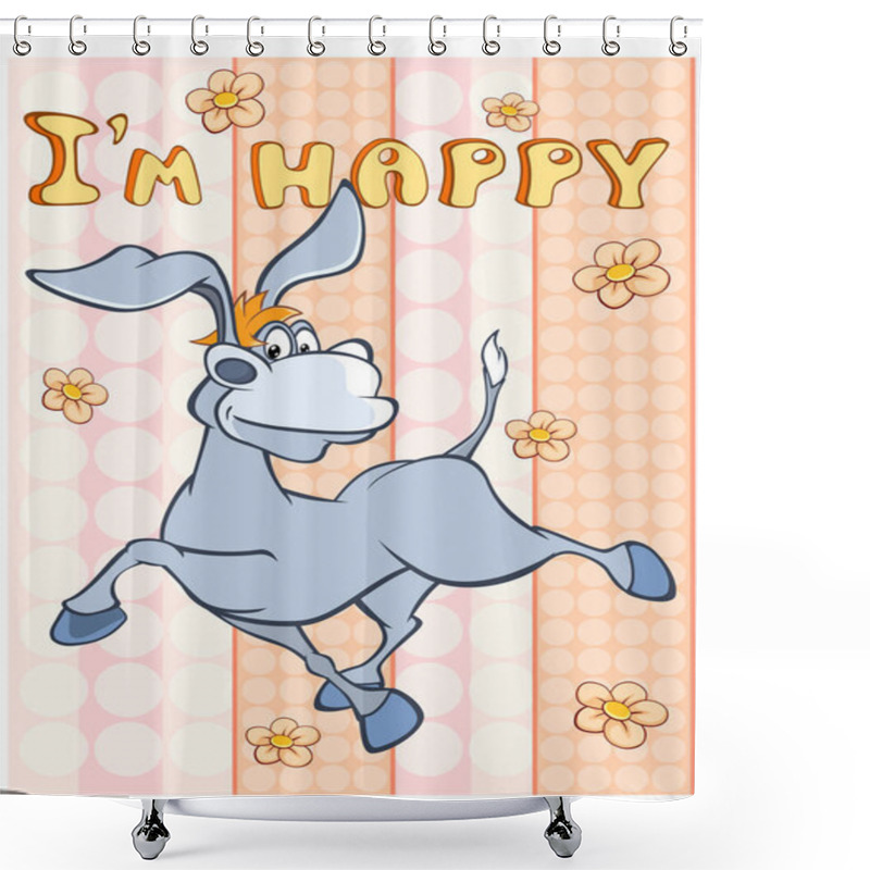 Personality  Illustration Of A Cute Cartoon Character Burro For You Design And Computer Game. Coloring Book Outline Set - Illustration Shower Curtains