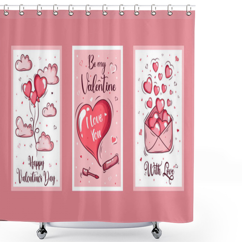 Personality  Romantic Set Of Postcard. Love, Valentines Day. Vector Design Concept For Valentines Day And Other Users. Shower Curtains