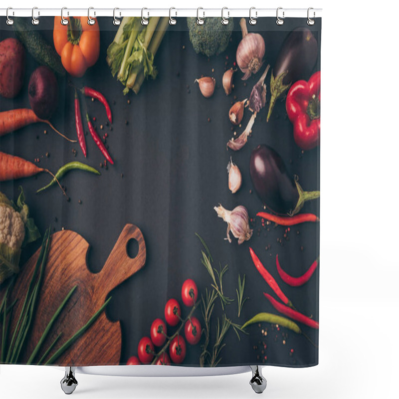 Personality  Top View Of Different Vegetables And Cutting Board On A Table Shower Curtains