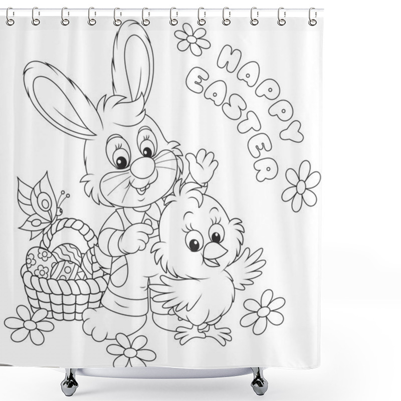 Personality  Easter Bunny And Chick Shower Curtains