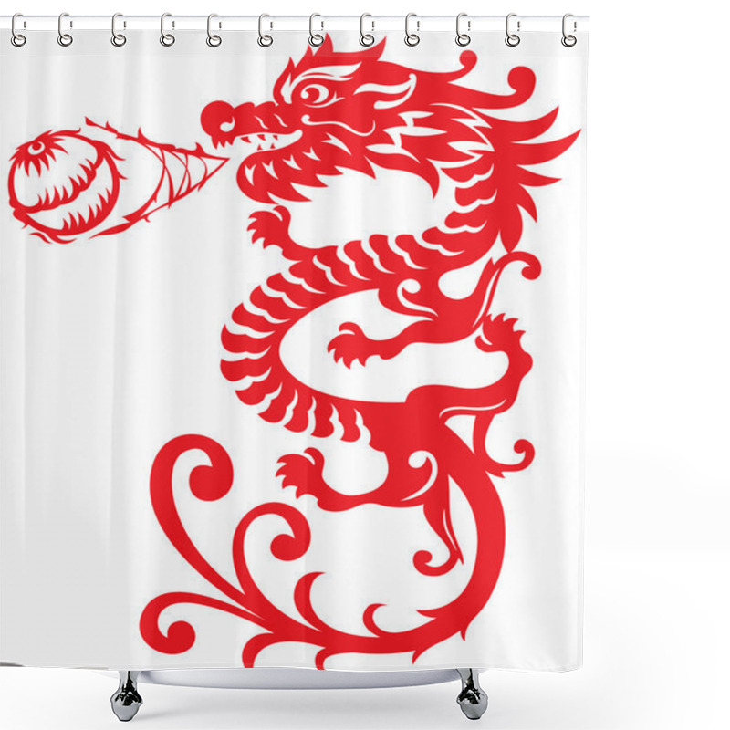 Personality  Chinese Style Dragon Breathing Fire Ball Illustrat Shower Curtains