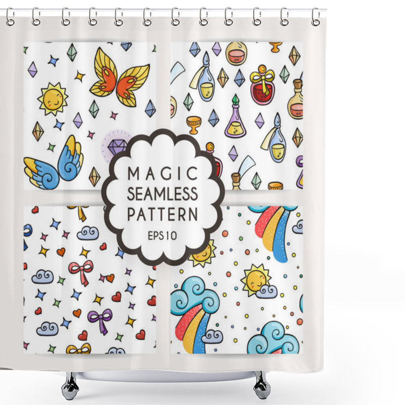 Personality  Set Of Simple Seamless Patterns With Hand Drawn Elements. Shower Curtains