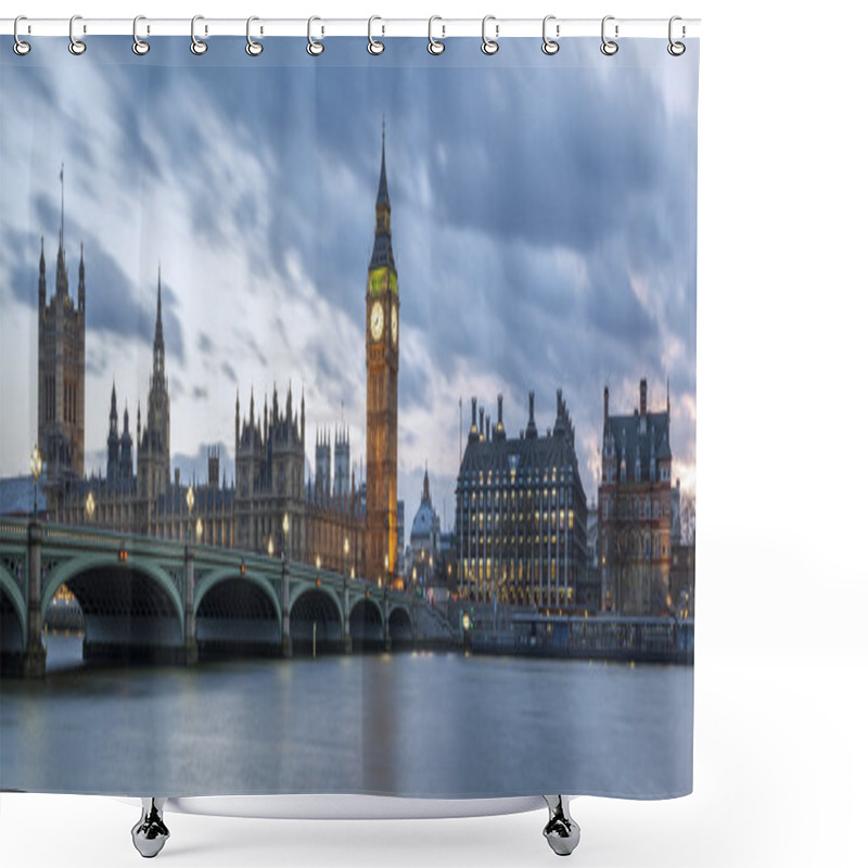 Personality  Panoramic View Of Big Ben Shower Curtains