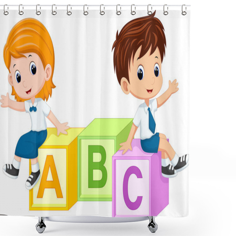 Personality  Two Students Sitting On The Alphabet Blocks Shower Curtains