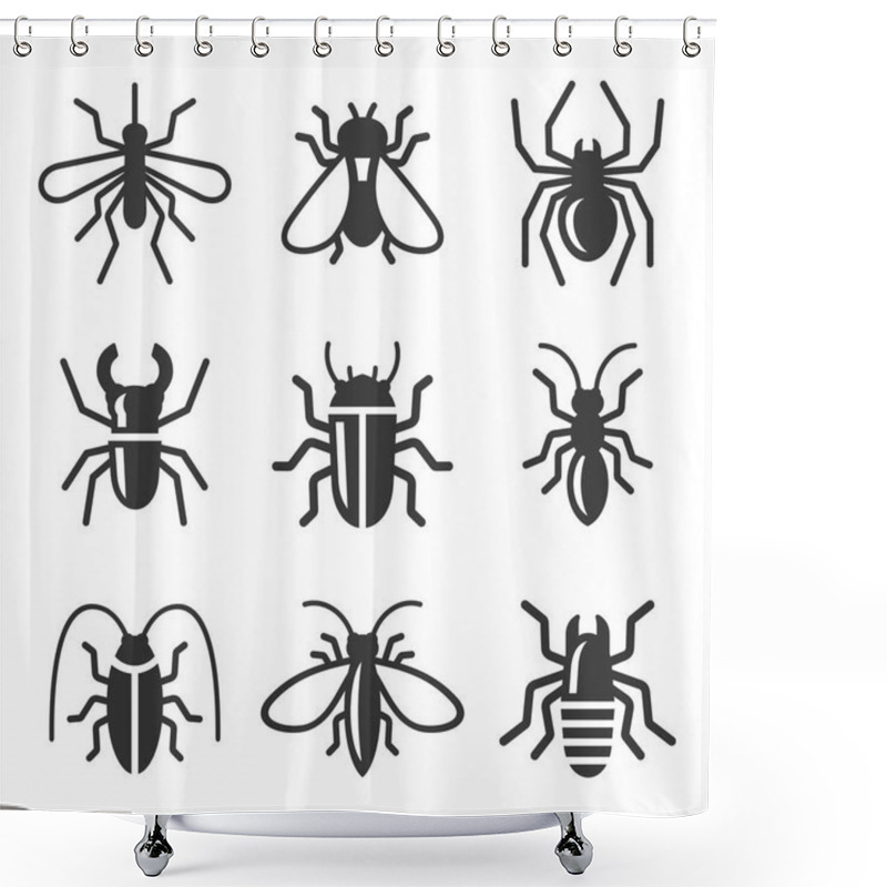 Personality  Beetle, Insect And Bug Icons Set. Vector Shower Curtains