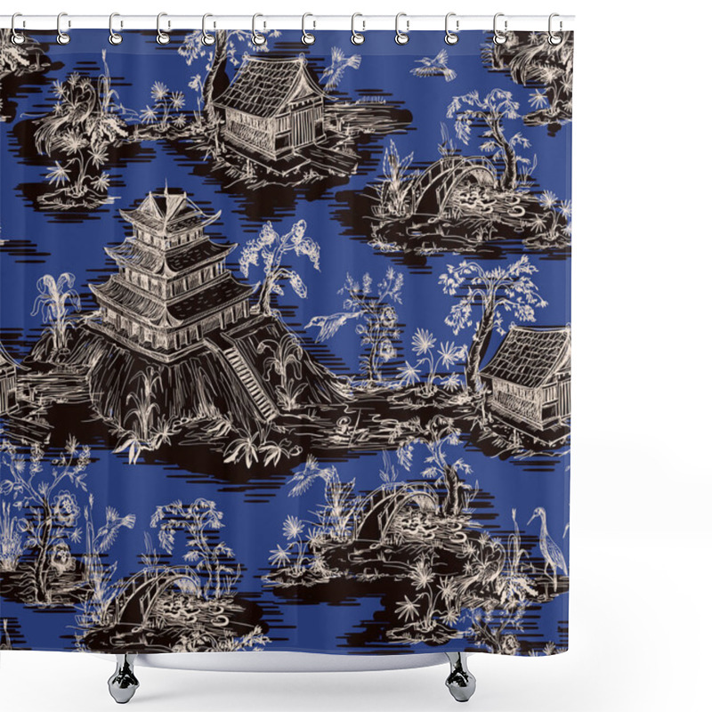 Personality  Seamless Pattern In Chinoiserie Style For Fabric Or Interior Design. Shower Curtains