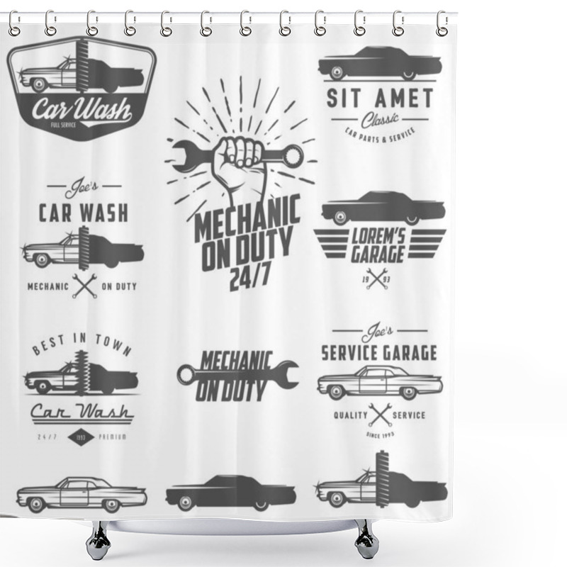 Personality  Set Of Car Service Labels, Emblems And Design Elements Shower Curtains