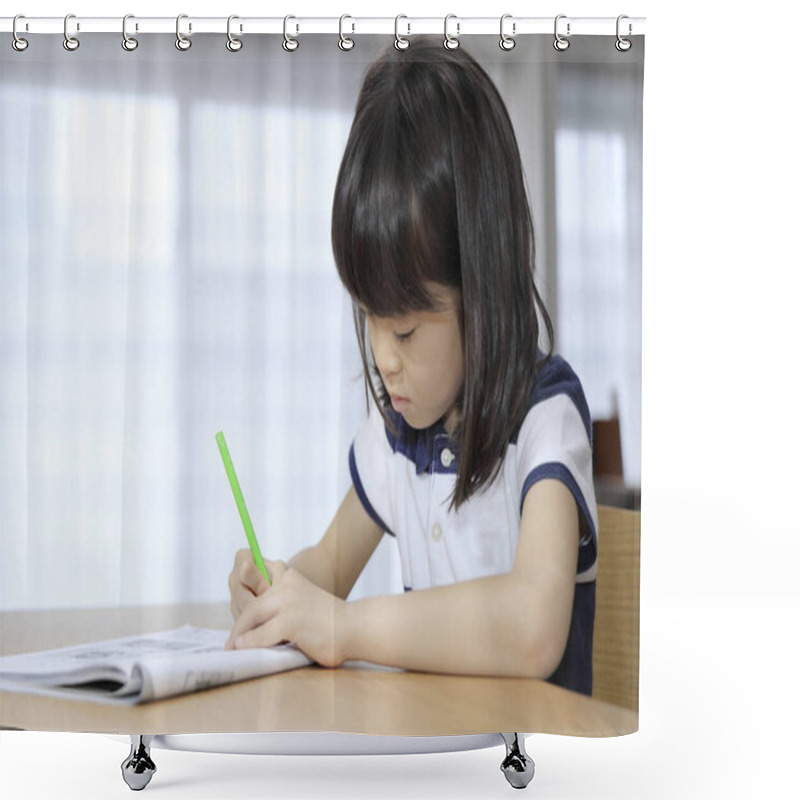 Personality  Studying Japanese Girl In Dining Room (7 Years Old) Shower Curtains