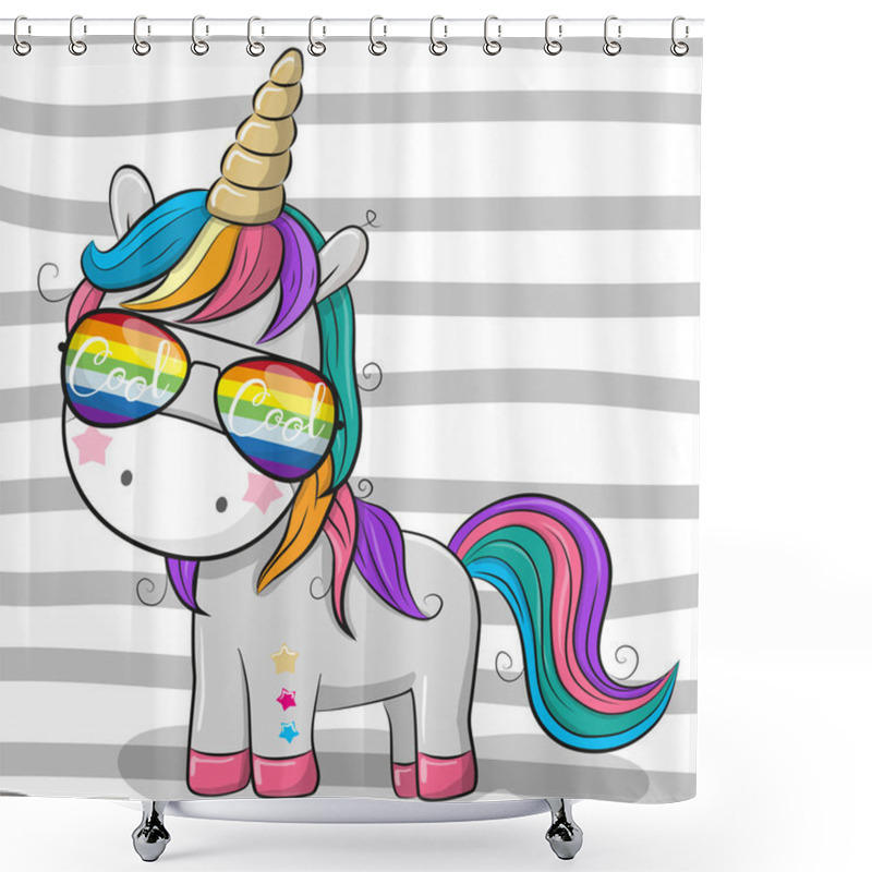 Personality  Cute Unicorn With Sun Glasses Shower Curtains