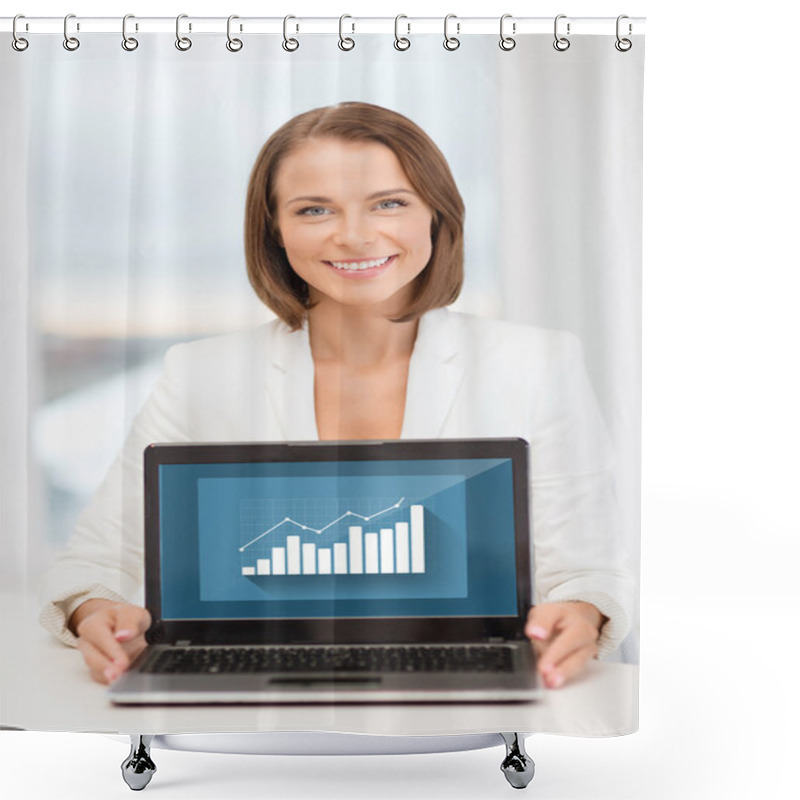 Personality  Smiling Businesswoman With Laptop Computer Shower Curtains