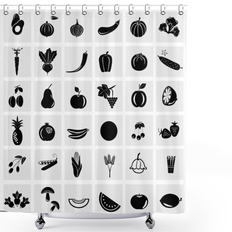 Personality  Fruit And Vegetables Icon Set Shower Curtains