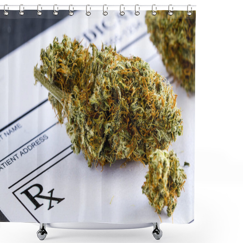 Personality  Medical Marijuana Buds On Black Background Shower Curtains