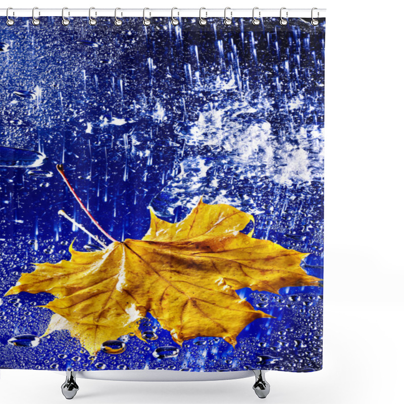 Personality  Autumn Leaf Floating On Water With Rain. Shower Curtains