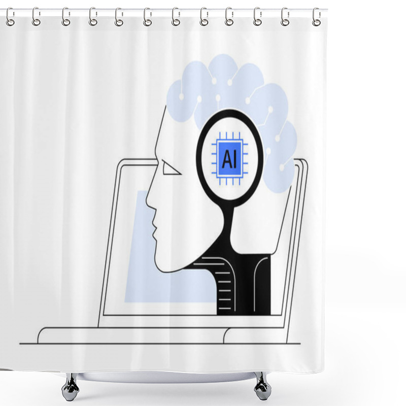 Personality  A Human Head With A Brain Symbol Interlinked To A Microchip Labeled AI Inside A Laptop. Ideal For Technology, Artificial Intelligence, Human-computer Interaction, Future Concepts, And Cognitive Shower Curtains